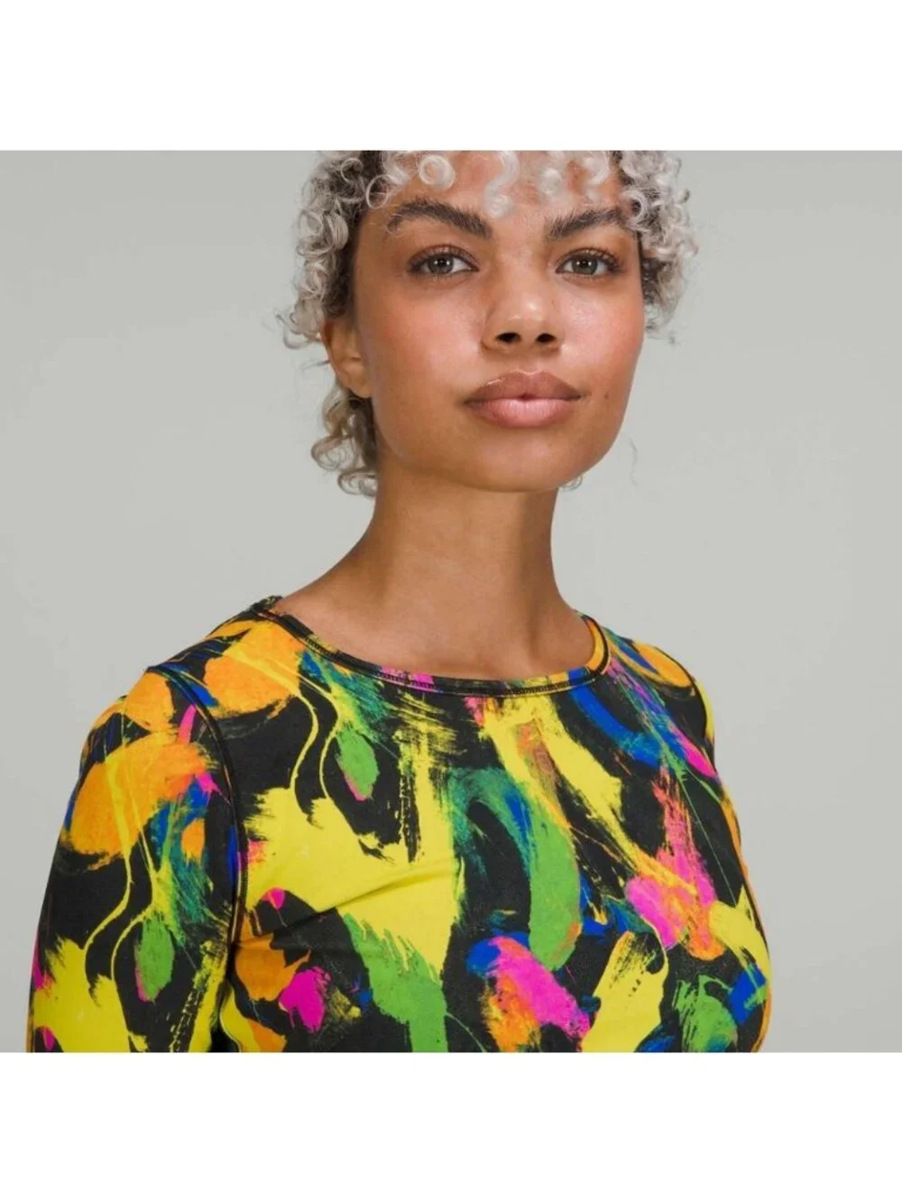 Lululemon Wunder Train Cropped Long Sleeve Shirt Undertone Black Multi